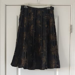 Coldwater Creek - Black and Brown Floral Patterned Midi Skirt